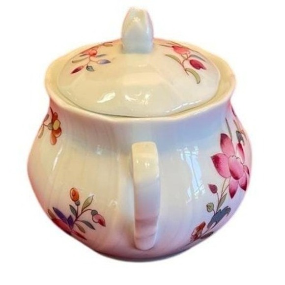 Bernardaud Limoges France Lowestoft Porcelain Lidded Sugar Bowl Floral White